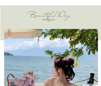 Puff-Sleeve Cold-Shoulder Floral Midi A-Line Dress