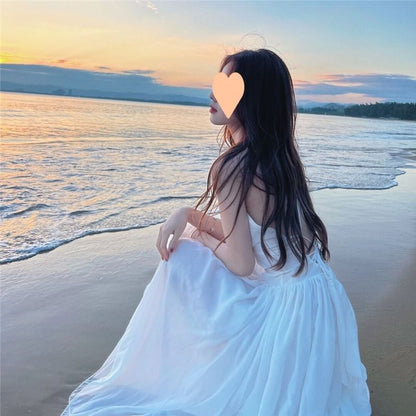 Spaghetti Strap Plain Open Back Lace-Up Maxi Sundress