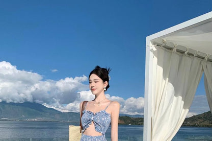 Spaghetti Strap Floral Cutout Maxi Sundress