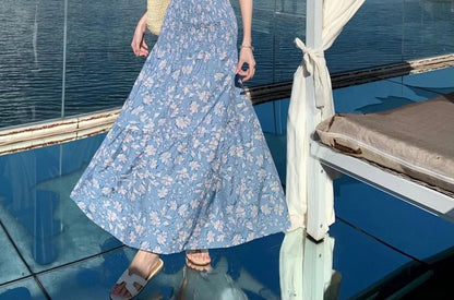 Spaghetti Strap Floral Cutout Maxi Sundress