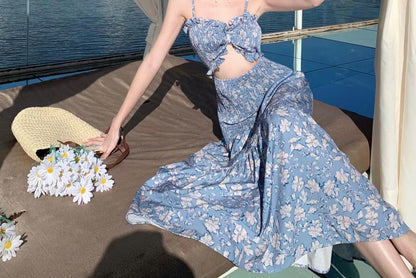 Spaghetti Strap Floral Cutout Maxi Sundress
