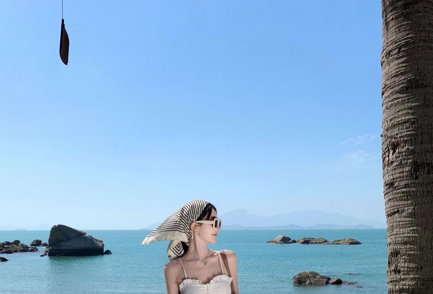 Set: Plain Ruffle Cropped Cami Top + High Waist Maxi A-Line Skirt