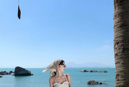 Set: Plain Ruffle Cropped Cami Top + High Waist Maxi A-Line Skirt