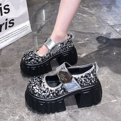 Platform Sequined Mary Jane Shoes