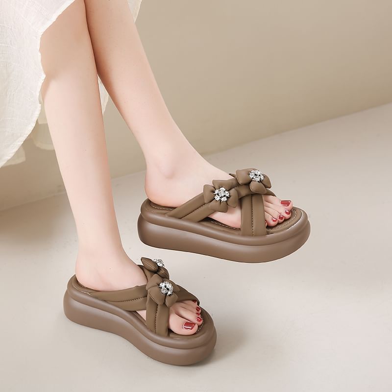 Platform Flower Slide Sandals