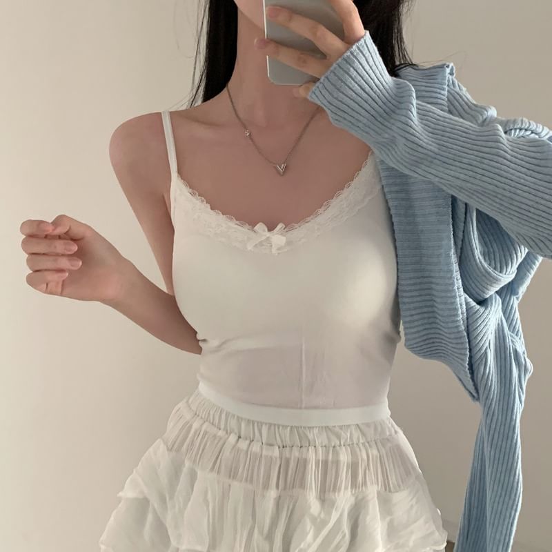 Plain Lace Trim Bow Camisole Top