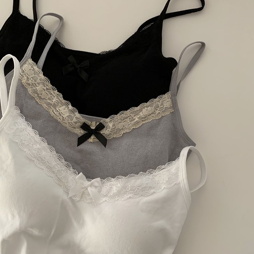 Plain Lace Trim Bow Camisole Top