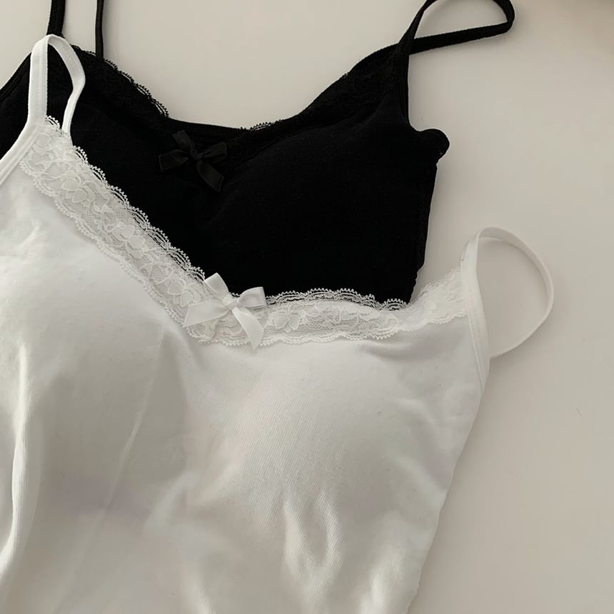 Plain Lace Trim Bow Camisole Top