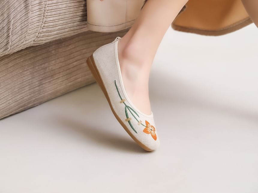 Flats Flower Embroidered