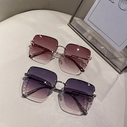 Diamond Cut Square Half Frame Sunglasses