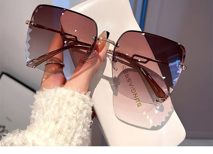 Diamond Cut Square Half Frame Sunglasses