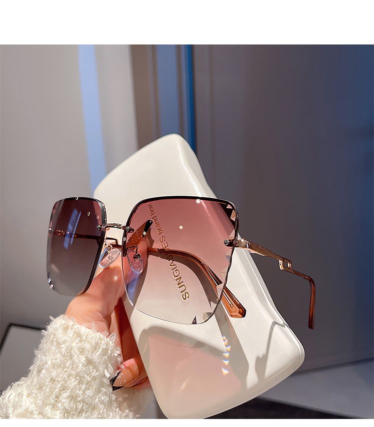 Diamond Cut Square Half Frame Sunglasses
