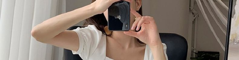 Square Puff Dress A-Line Plain Neck Mini Sleeve