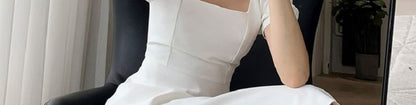 Square Puff Dress A-Line Plain Neck Mini Sleeve