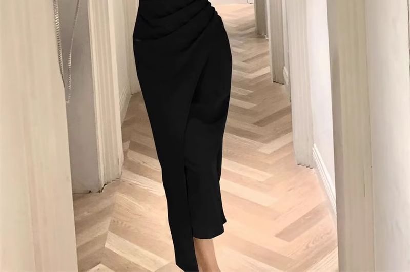 Sheath Dress Neck Sleeveless Ruched Midi Plain Square