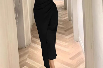 Sheath Dress Neck Sleeveless Ruched Midi Plain Square