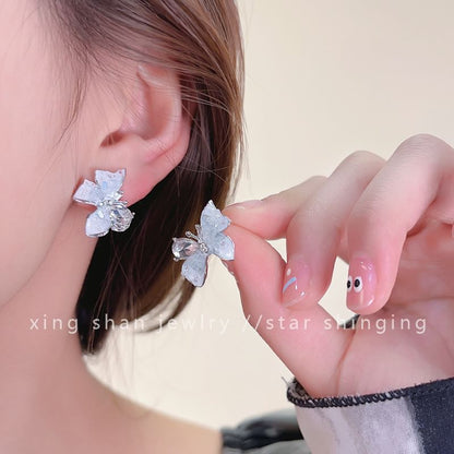 Clip-On Stud Faux Rhinestone / Butterfly Ear Earring Crystal