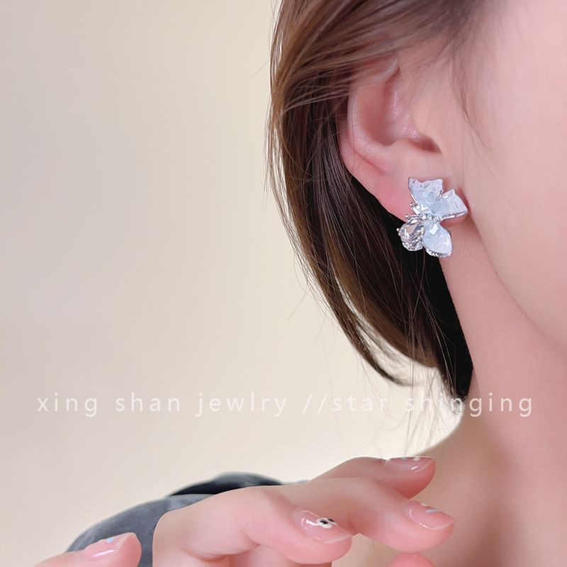 Clip-On Stud Faux Rhinestone / Butterfly Ear Earring Crystal