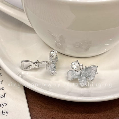 Clip-On Stud Faux Rhinestone / Butterfly Ear Earring Crystal