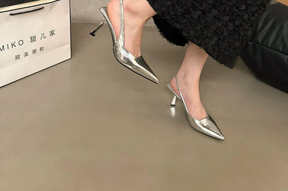 Pointed Slingback Kitten Heel Sandals