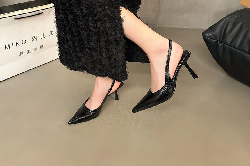 Pointed Slingback Kitten Heel Sandals