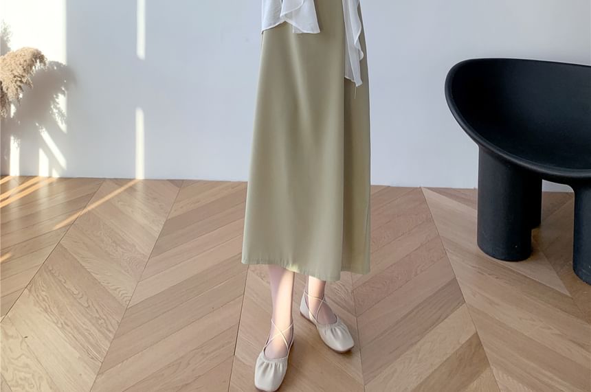 Thin Strap V-Neck Simple Backless Slit Midi Shift Dress