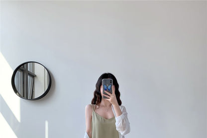 Thin Strap V-Neck Simple Backless Slit Midi Shift Dress