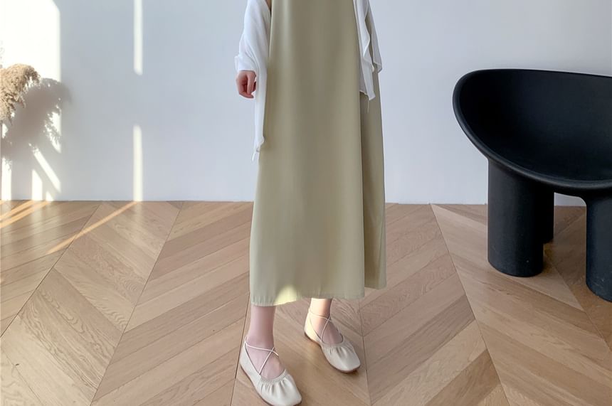 Thin Strap V-Neck Simple Backless Slit Midi Shift Dress