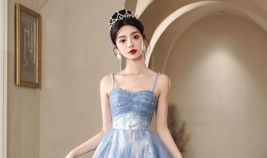 Rhinestone Accent A-Line Evening Gown
