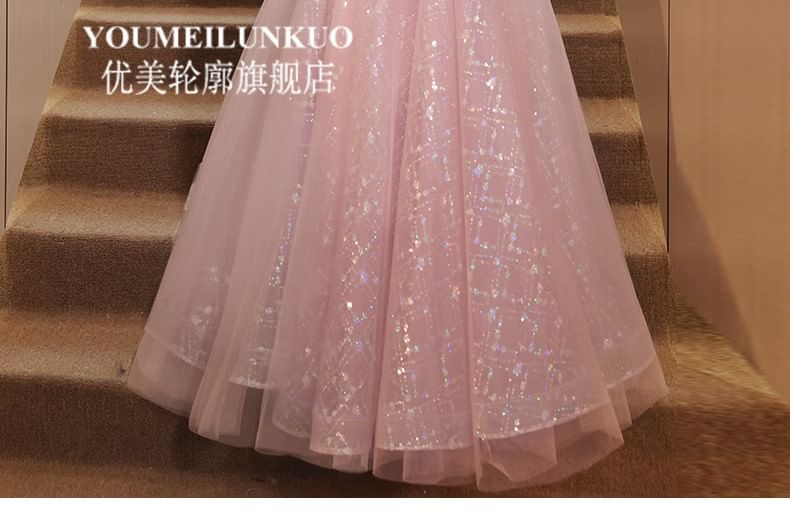 Square Neck Glitter A-Line Evening Gown