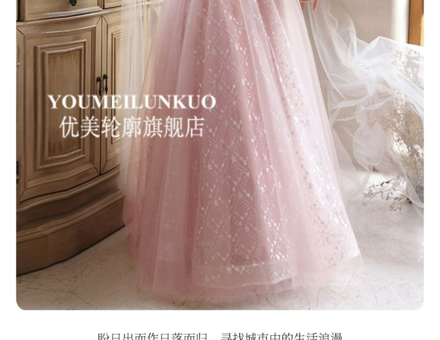 Square Neck Glitter A-Line Evening Gown