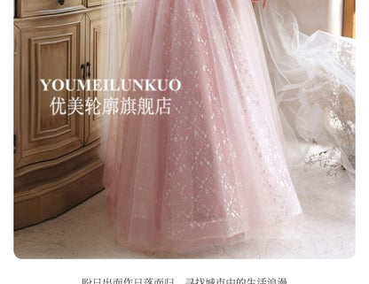 Square Neck Glitter A-Line Evening Gown