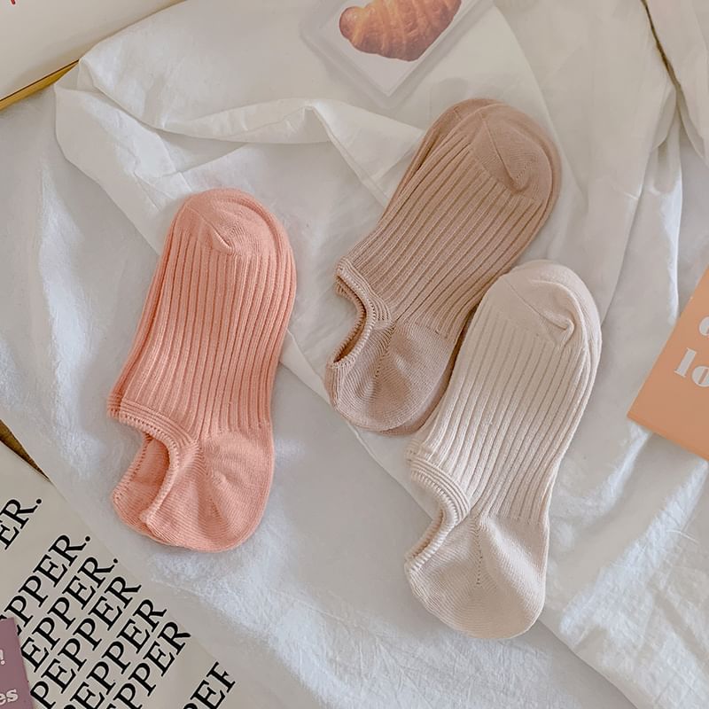 Plain Ribbed No Show Socks Set