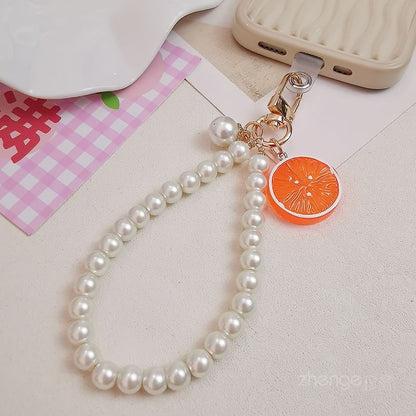 Fruit Faux Pearl Phone Strap with Lanyard Pad