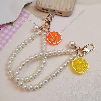 Fruit Faux Pearl Phone Strap with Lanyard Pad