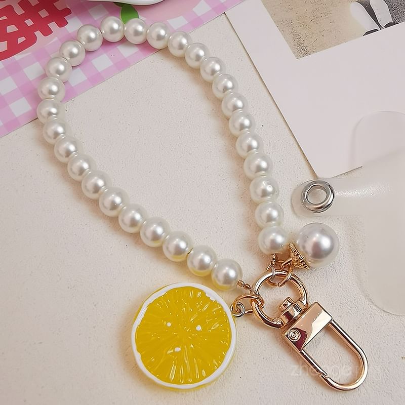 Fruit Faux Pearl Phone Strap with Lanyard Pad