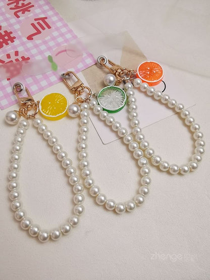 Fruit Faux Pearl Phone Strap with Lanyard Pad