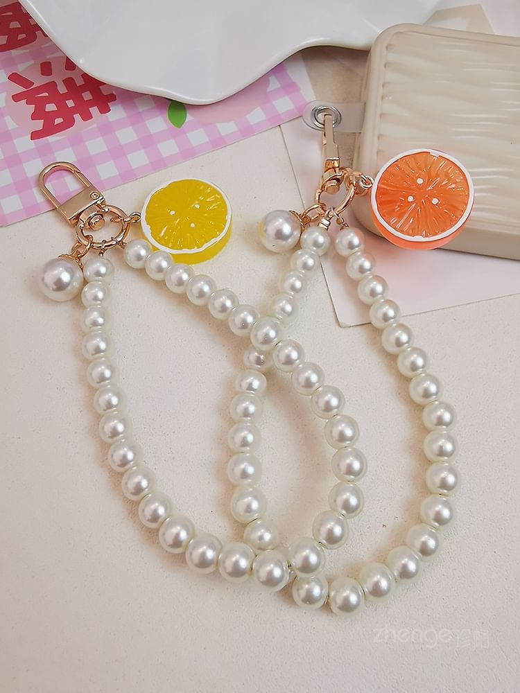 Fruit Faux Pearl Phone Strap with Lanyard Pad