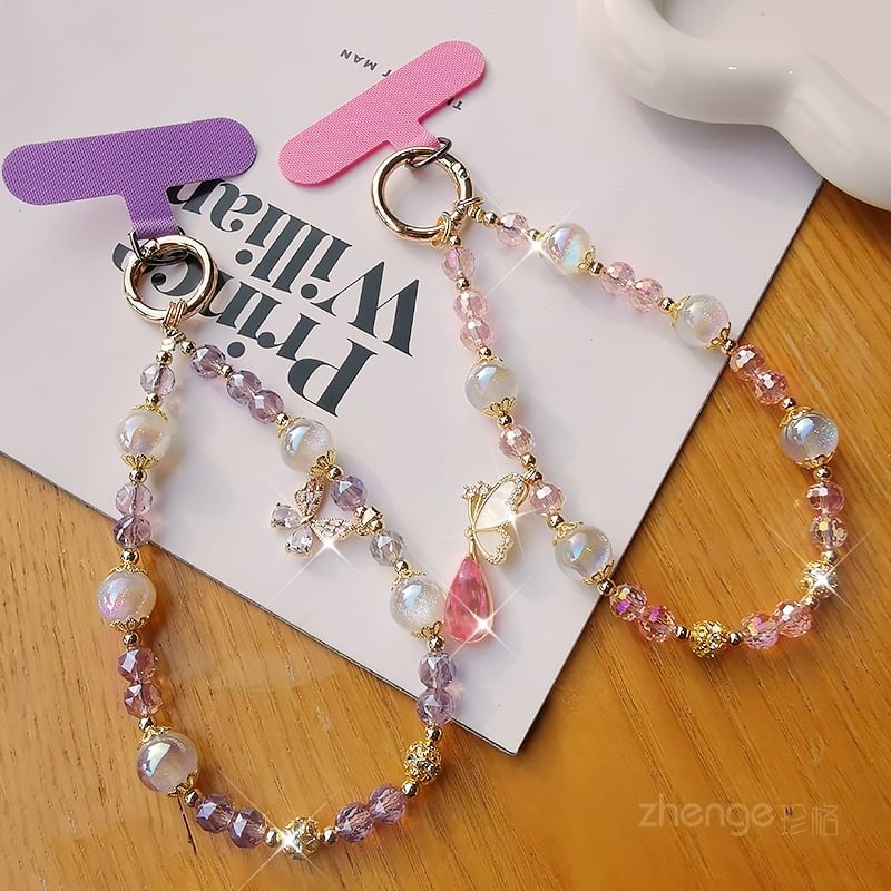 Butterfly Faux Crystal Phone Strap with Lanyard Pad