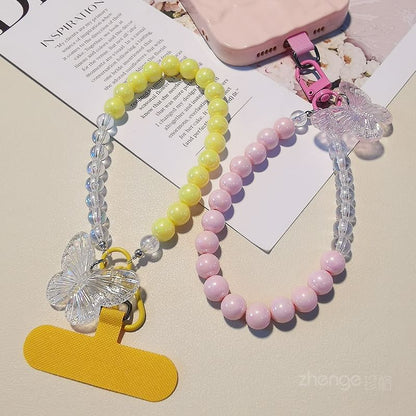 Butterfly Bead Phone Strap with Lanyard Pad