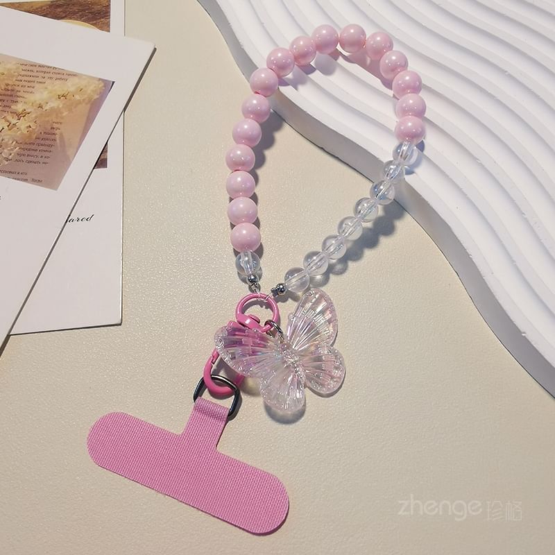 Butterfly Bead Phone Strap with Lanyard Pad