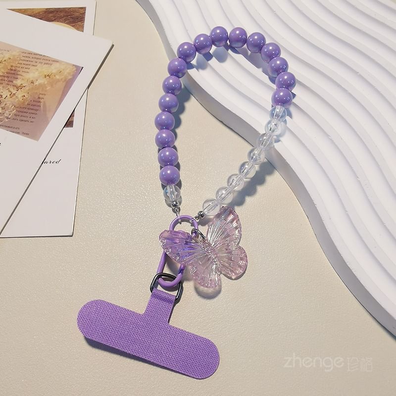 Butterfly Bead Phone Strap with Lanyard Pad