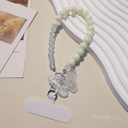 Butterfly Bead Phone Strap with Lanyard Pad