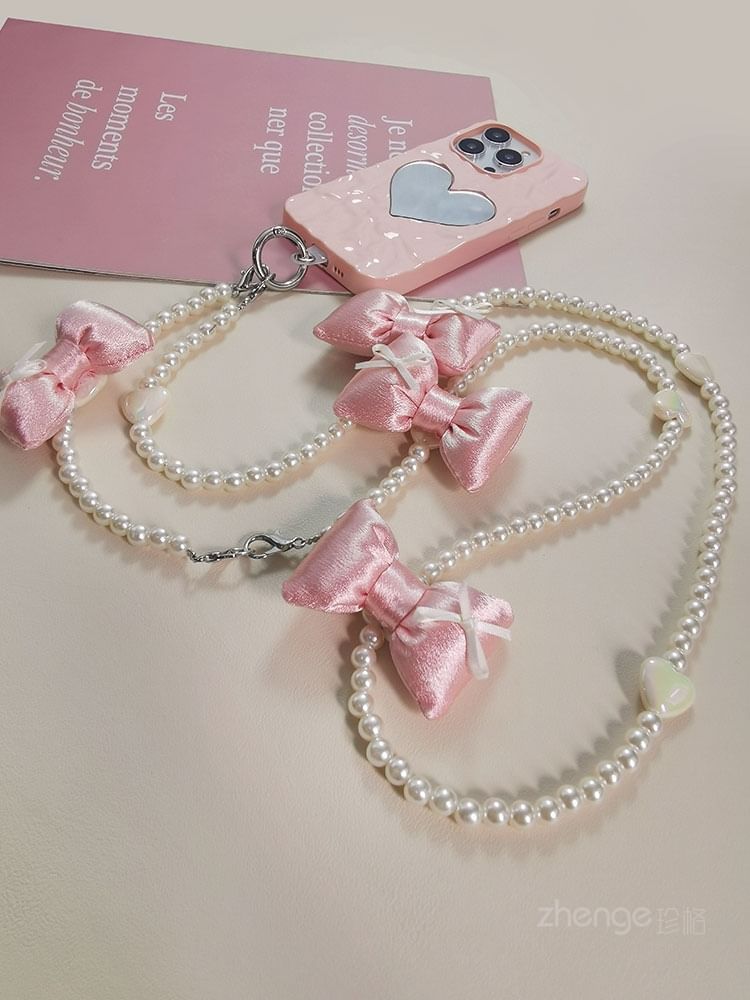 Bow Faux Pearl Phone Lanyard with Lanyard Pad