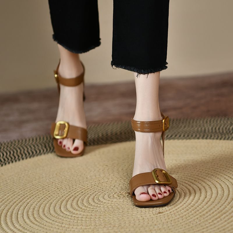 Block Heel Buckled Sandals