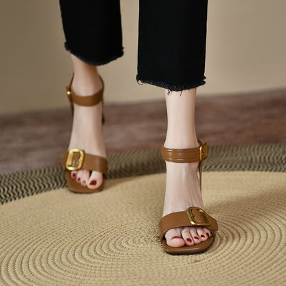 Block Heel Buckled Sandals