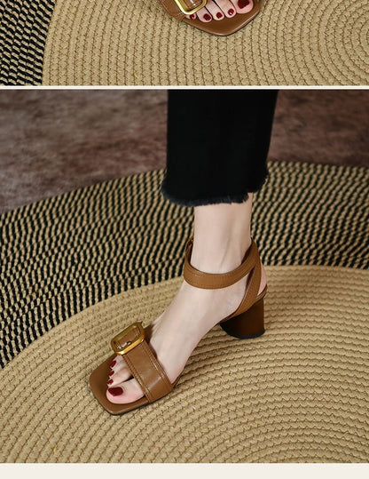 Block Heel Buckled Sandals