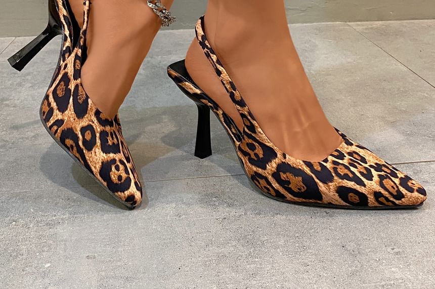 Kitten Heel Leopard Print Slingback Mules