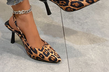 Kitten Heel Leopard Print Slingback Mules