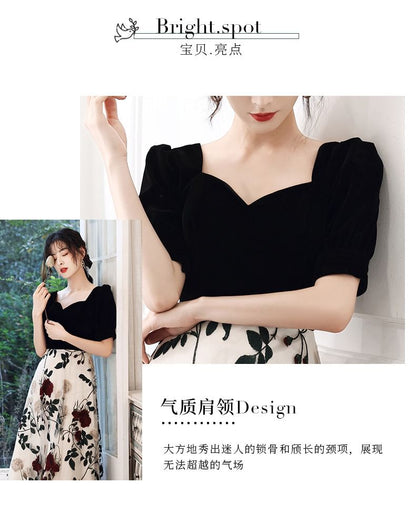 Embroidered Sweetheart Short-Sleeve Panel Dress Gown / Evening A-Line Cocktail Floral Neckline